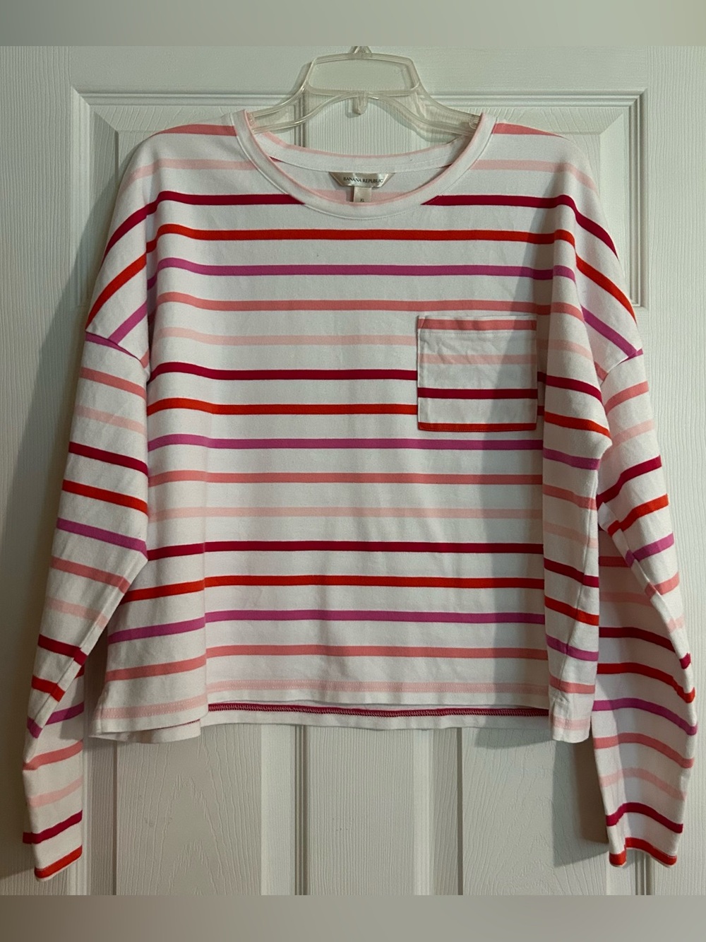 Banana Republic Pink & Red Striped Long-Sleeve Tee